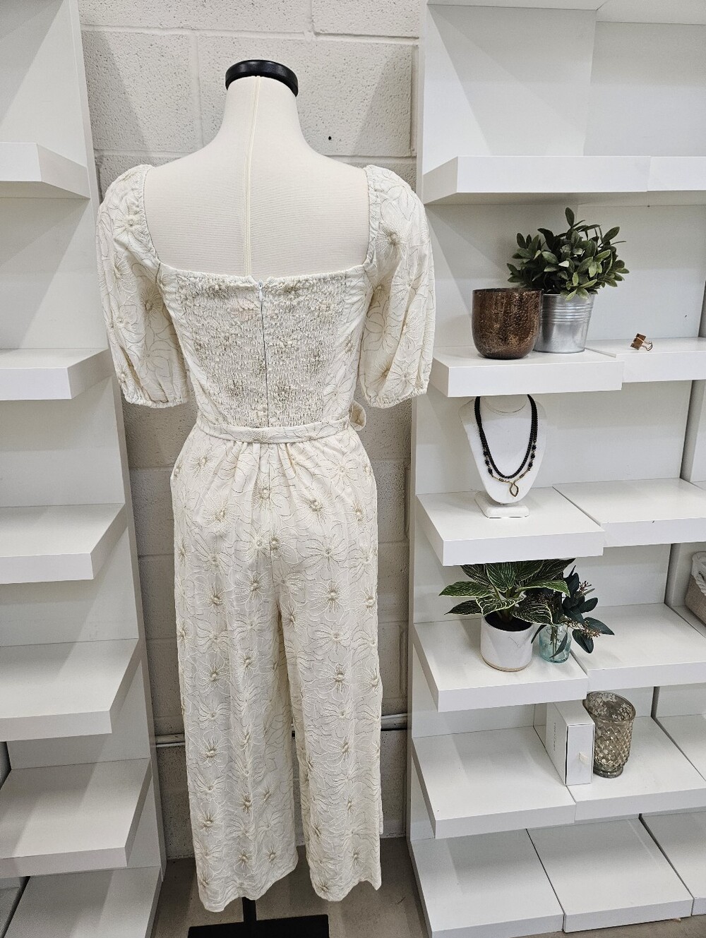 Cream And Gold Embroidered Jumpsuit - Picture 9 of 10